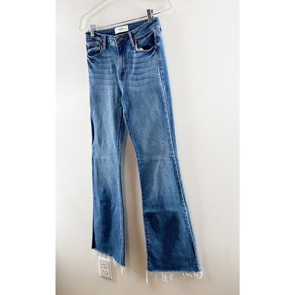 Just Black Denim Mid Rise Fall Flare Raw Hem Jeans Medium Wash Blue 27 - Picture 8 of 10